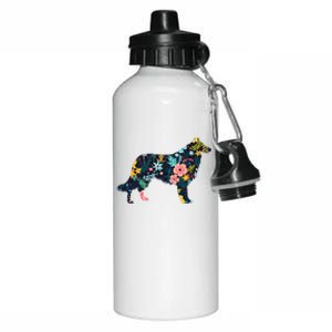 Rough Collie Floral Dog Silhouette Graphic Aluminum Water Bottle