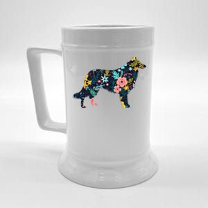 Rough Collie Floral Dog Silhouette Graphic Beer Stein