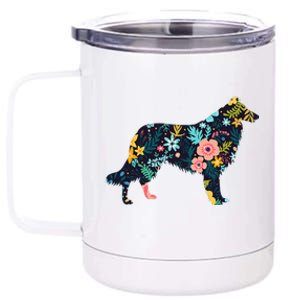 Rough Collie Floral Dog Silhouette Graphic 12 oz Stainless Steel Tumbler Cup