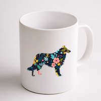 Rough Collie Floral Dog Silhouette Graphic Coffee Mug