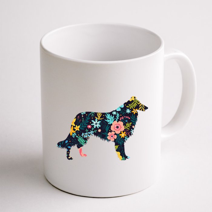 Rough Collie Floral Dog Silhouette Graphic Coffee Mug