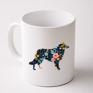 Rough Collie Floral Dog Silhouette Graphic Coffee Mug