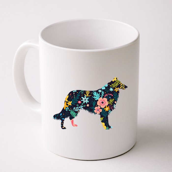 Rough Collie Floral Dog Silhouette Graphic Coffee Mug