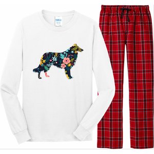 Rough Collie Floral Dog Silhouette Graphic Long Sleeve Pajama Set