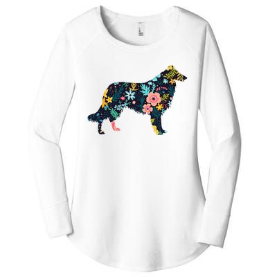 Rough Collie Floral Dog Silhouette Graphic Women's Perfect Tri Tunic Long Sleeve Shirt