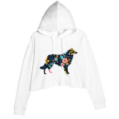 Rough Collie Floral Dog Silhouette Graphic Crop Fleece Hoodie