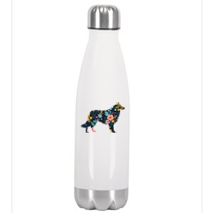 Rough Collie Floral Dog Silhouette Graphic Stainless Steel Insulated Water Bottle