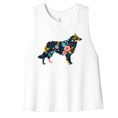 Rough Collie Floral Dog Silhouette Graphic Women's Racerback Cropped Tank