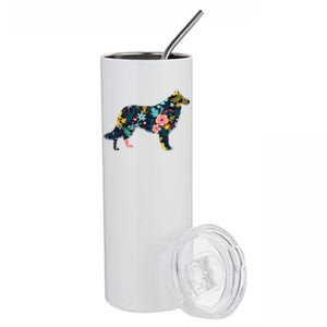 Rough Collie Floral Dog Silhouette Graphic Stainless Steel Tumbler