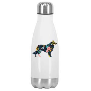 Rough Collie Floral Dog Silhouette Graphic Stainless Steel Insulated Water Bottle