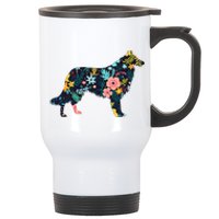 Rough Collie Floral Dog Silhouette Graphic Stainless Steel Travel Mug