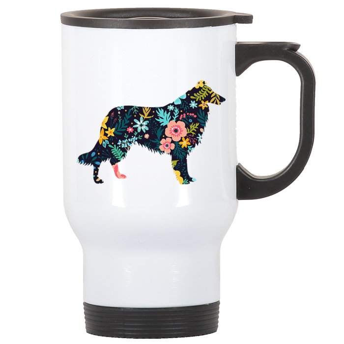 Rough Collie Floral Dog Silhouette Graphic Stainless Steel Travel Mug