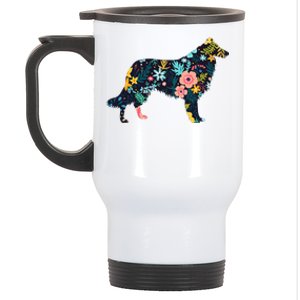 Rough Collie Floral Dog Silhouette Graphic Stainless Steel Travel Mug