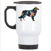 Rough Collie Floral Dog Silhouette Graphic Stainless Steel Travel Mug