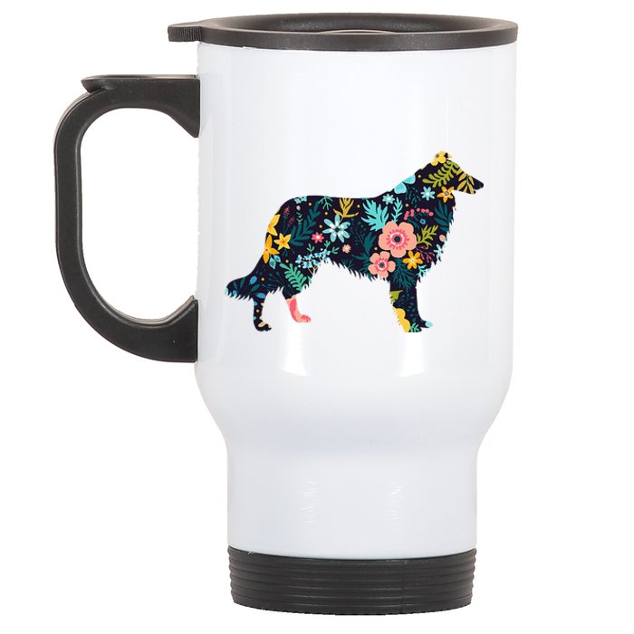 Rough Collie Floral Dog Silhouette Graphic Stainless Steel Travel Mug