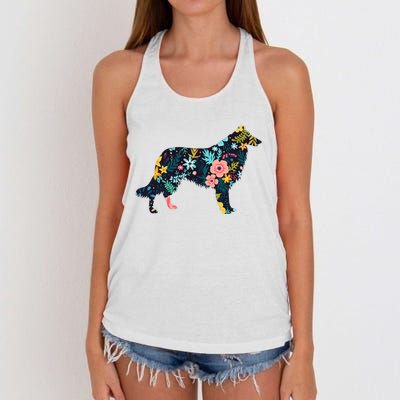 Rough Collie Floral Dog Silhouette Graphic Women's Knotted Racerback Tank