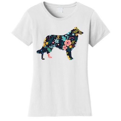 Rough Collie Floral Dog Silhouette Graphic Women's T-Shirt