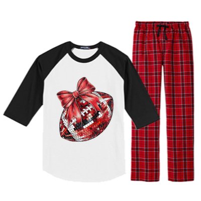 Red Coquette Football Png Football Bow Football Mom Raglan Sleeve Pajama Set