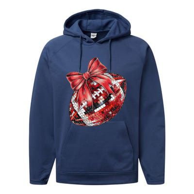 Red Coquette Football Png Football Bow Football Mom Performance Fleece Hoodie