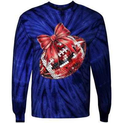 Red Coquette Football Png Football Bow Football Mom Tie-Dye Long Sleeve Shirt