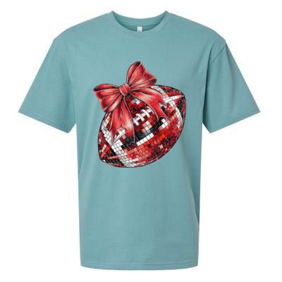 Red Coquette Football Png Football Bow Football Mom Sueded Cloud Jersey T-Shirt