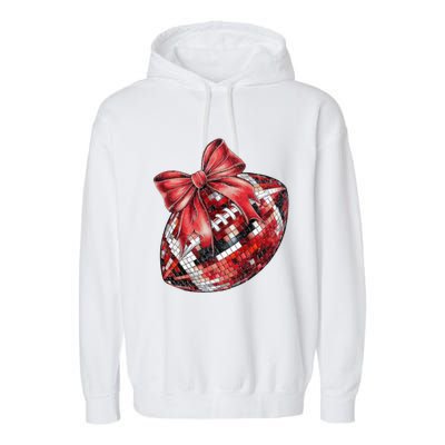 Red Coquette Football Png Football Bow Football Mom Garment-Dyed Fleece Hoodie