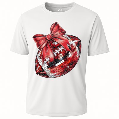 Red Coquette Football Png Football Bow Football Mom Cooling Performance Crew T-Shirt