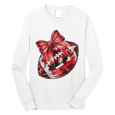 Red Coquette Football Png Football Bow Football Mom Long Sleeve Shirt