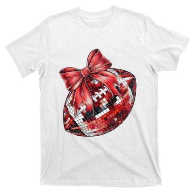 Red Coquette Football Png Football Bow Football Mom T-Shirt