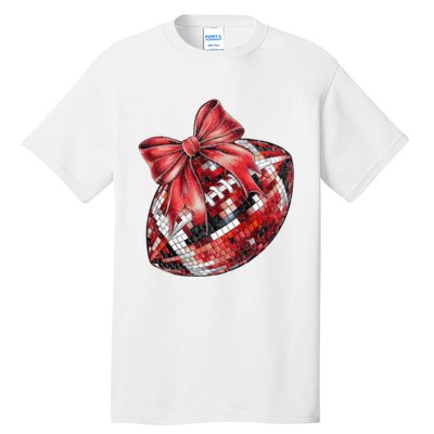 Red Coquette Football Png Football Bow Football Mom Tall T-Shirt