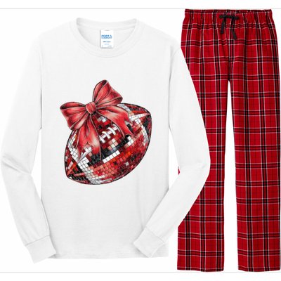 Red Coquette Football Png Football Bow Football Mom Long Sleeve Pajama Set