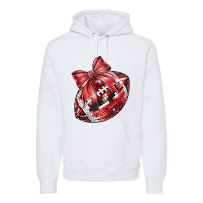 Red Coquette Football Png Football Bow Football Mom Premium Hoodie