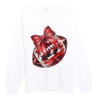 Red Coquette Football Png Football Bow Football Mom Premium Crewneck Sweatshirt