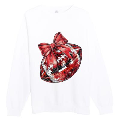 Red Coquette Football Png Football Bow Football Mom Premium Crewneck Sweatshirt