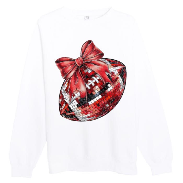 Red Coquette Football Png Football Bow Football Mom Premium Crewneck Sweatshirt