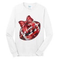 Red Coquette Football Png Football Bow Football Mom Tall Long Sleeve T-Shirt