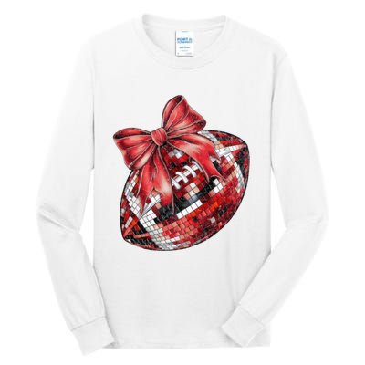 Red Coquette Football Png Football Bow Football Mom Tall Long Sleeve T-Shirt