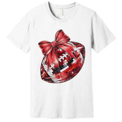 Red Coquette Football Png Football Bow Football Mom Premium T-Shirt