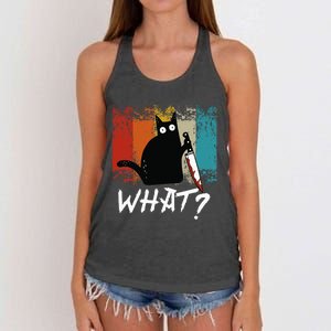 Retro Cat Funny What Cat Women's Knotted Racerback Tank