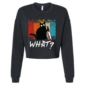 Retro Cat Funny What Cat Cropped Pullover Crew