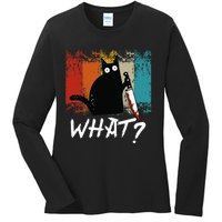 Retro Cat Funny What Cat Ladies Long Sleeve Shirt