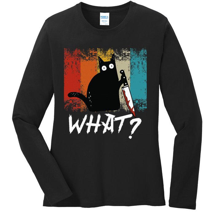 Retro Cat Funny What Cat Ladies Long Sleeve Shirt