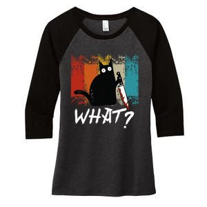 Retro Cat Funny What Cat Women's Tri-Blend 3/4-Sleeve Raglan Shirt