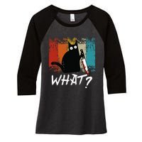 Retro Cat Funny What Cat Women's Tri-Blend 3/4-Sleeve Raglan Shirt