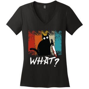 Retro Cat Funny What Cat Women's V-Neck T-Shirt