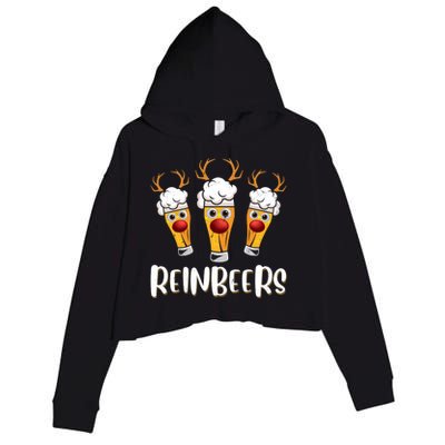 Reinbeers Christmas Funny Reindeer Xmas Ing Beer Lover Meaningful Gift Crop Fleece Hoodie