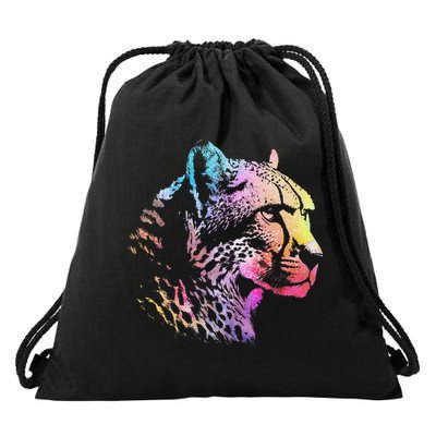 Rainbow Cheetah Face Wildlife Safari Zookeeper Zoologist Drawstring Bag