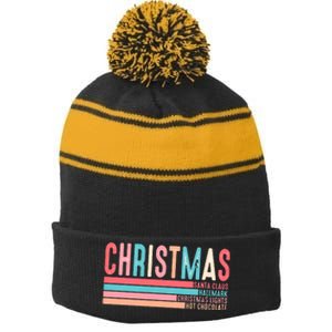 Retro ChristmasChristmas Funny Santa Claus Stripe Pom Pom Beanie