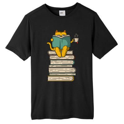 Reading Cat Funny Book & Tea Lover Gift Tall Fusion ChromaSoft Performance T-Shirt