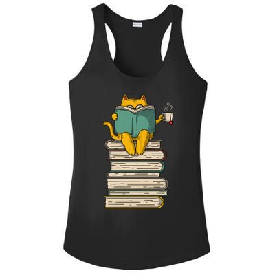 Reading Cat Funny Book & Tea Lover Gift Ladies PosiCharge Competitor Racerback Tank